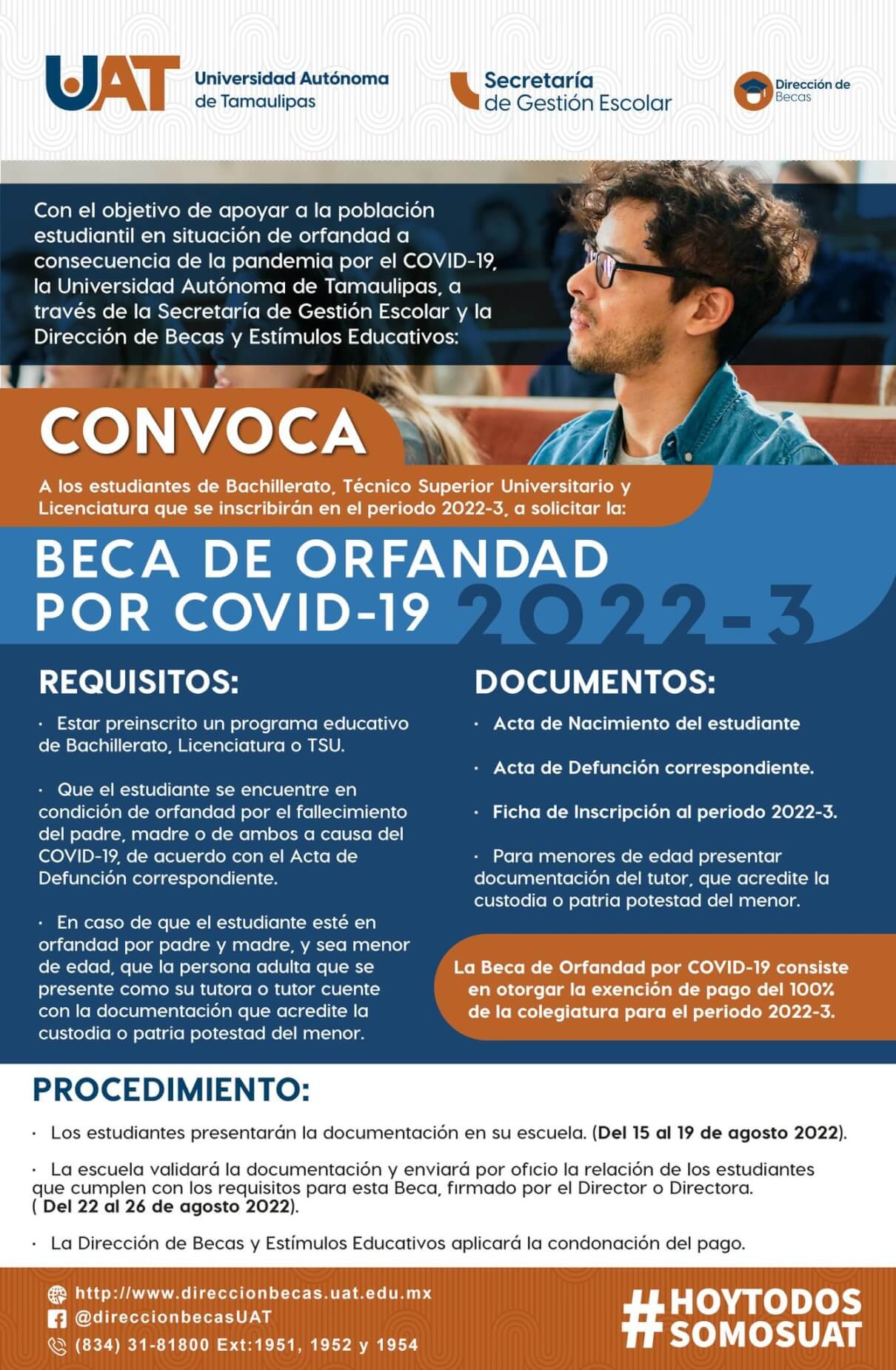 Ofrece UAT a sus estudiantes la beca de orfandad por Covid-19