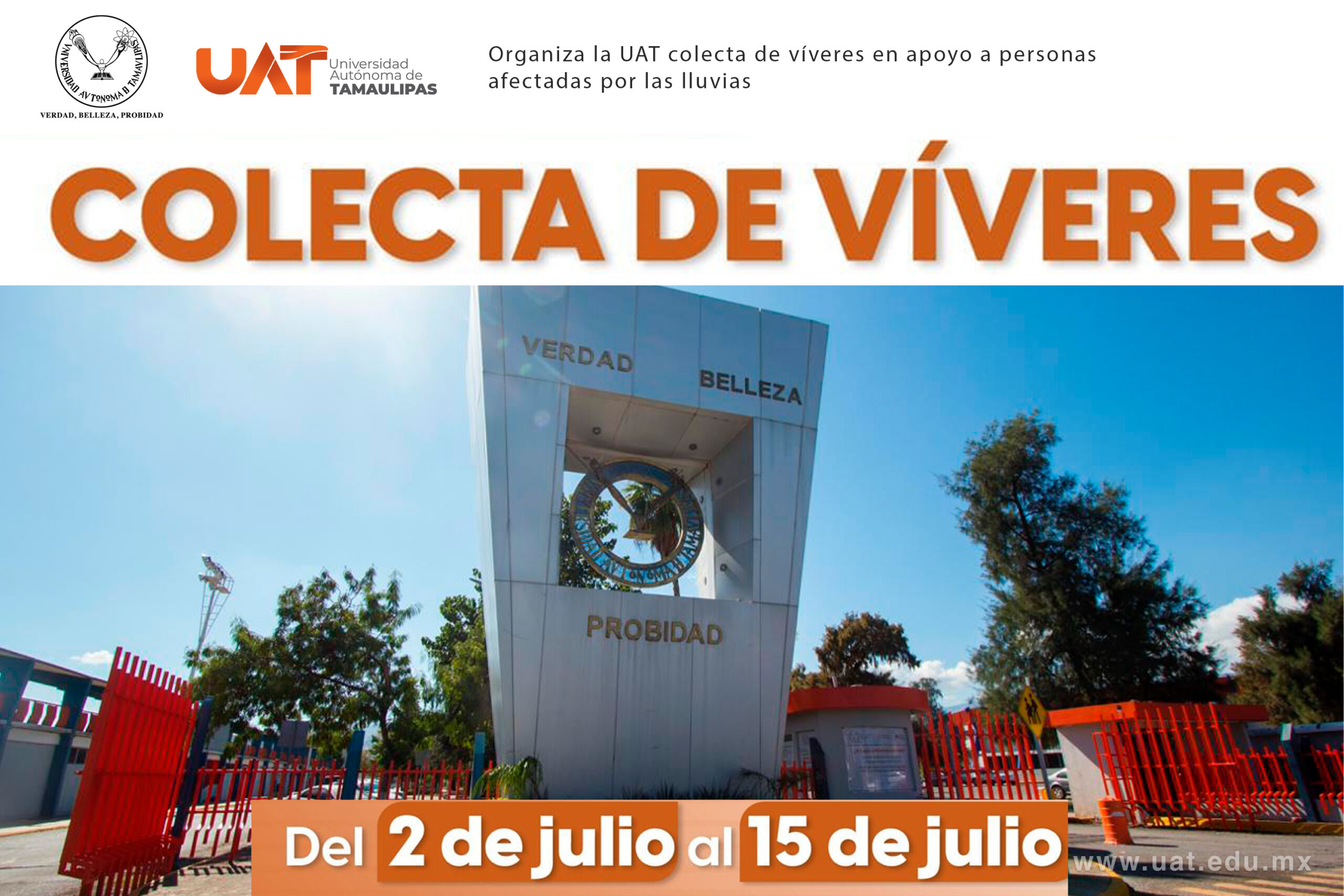 Organiza la UAT colecta de víveres en apoyo a personas afectadas por las lluvias