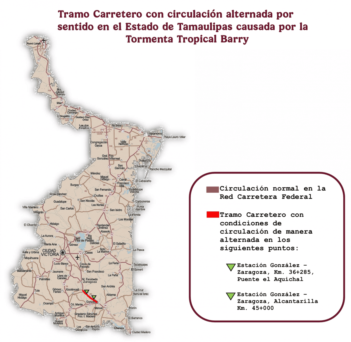 Abrirán, está noche, temporalmente la carretera Victoria a Tampico